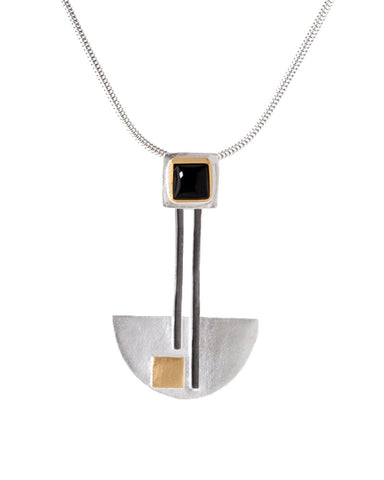 Bauhaus Silver and Black Onyx Pendant