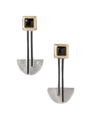 Bauhaus Silver and Black Onyx Earrings