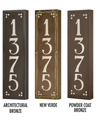 Craftsman Vertical Illuminated Solid Brass House Numbers Plaque (4 digits)