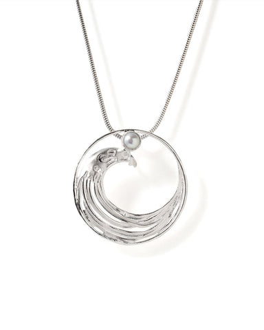 Hokusai Silver and Pearl Pendant Necklace
