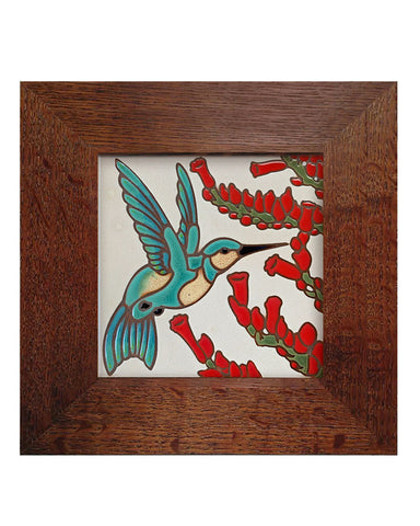 Carly Quinn Hummingbird with Ocotillo Oak Framed Ceramic Tile