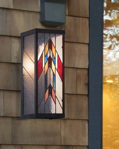 Vertical Mission Craftsman Stained Glass Wall Sconce - Multicolored