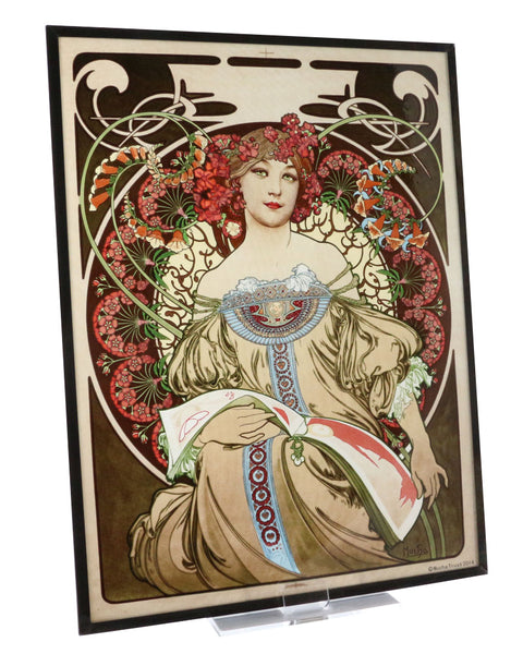 Alphonse Mucha - Reverie, 1897 Art Glass Panel | ArchitectGiftsPlus