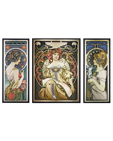 Alphonse Mucha Set of Three Art Glass Panels