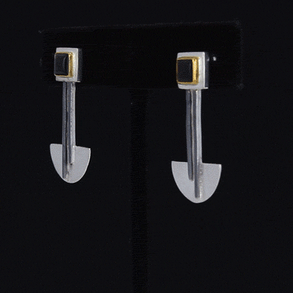 Bauhaus Silver and Black Onyx Earrings