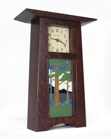 Arts and Crafts Motawi Pine Landscape Tile Mantel Clock