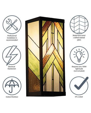 Vertical Mission Craftsman Stained Glass Wall Sconce - Wren