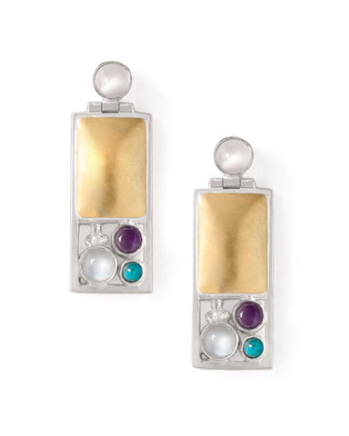 Art & Design Josef Hoffmann Vienna Earrings with Moonstone, Iolite & Turquoise