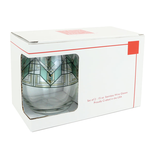 Frank Lloyd Wright Lake Geneva Stemless Wine Glasses (Set of 2