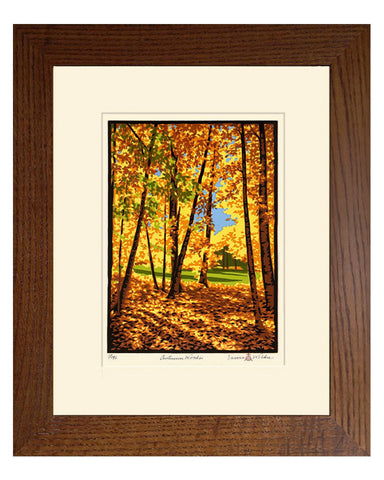 Laura Wilder Autumn Woods Limited Edition Framed Matted Block Print Ivory
