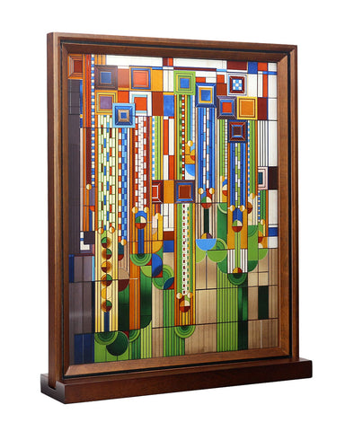 Frank Lloyd Wright Saguaro Wood Framed Stained Glass
