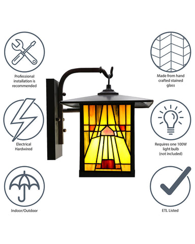 Mission Craftsman Stained Glass Wall Sconce - Amber