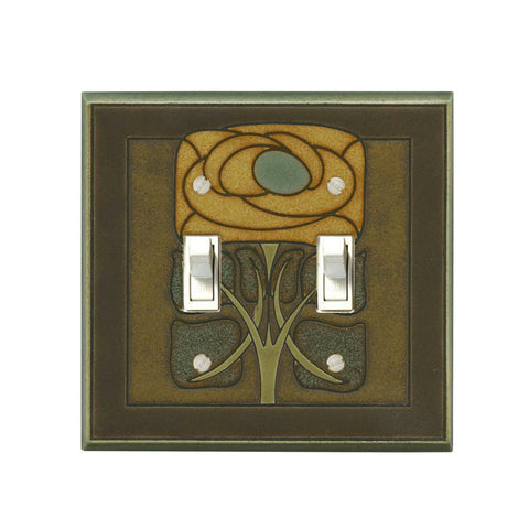 Art Nouveau Flower Ceramic Tile Switch Plate Double Toggle