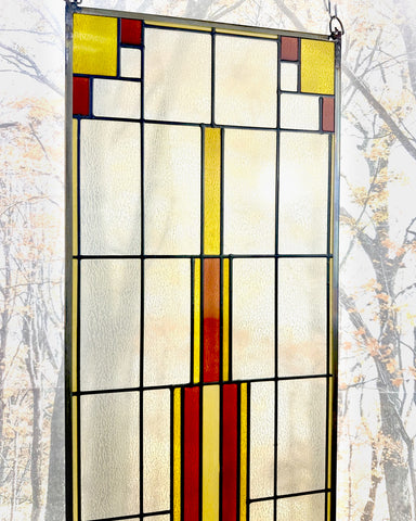 Arts and Crafts 35.5" Tall Prairie Window Art Glass Panel 12
