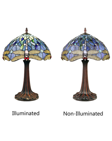 Arts & Crafts Dragonfly Stained Glass Accent Table Lamp