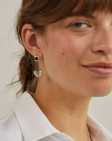 Bauhaus Silver and Black Onyx Earrings
