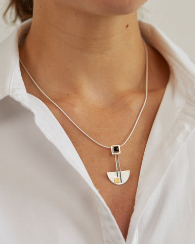 Bauhaus Silver and Black Onyx Pendant