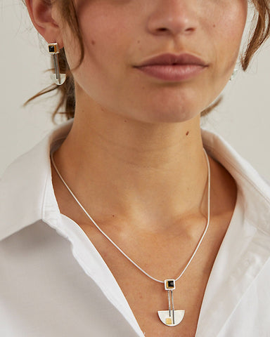 Bauhaus Silver and Black Onyx Pendant