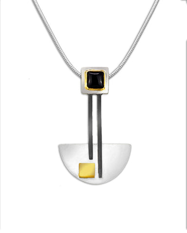 Bauhaus Silver and Black Onyx Pendant