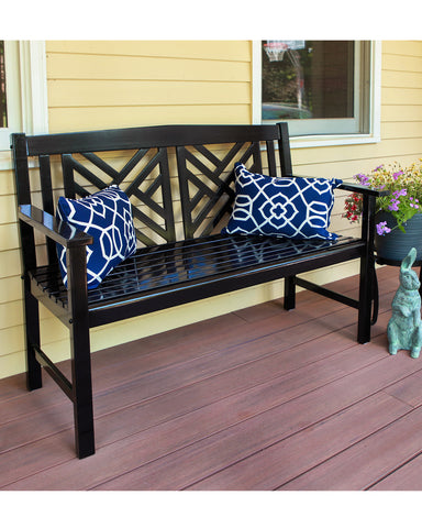 Black Fretwork Design Wood Garden Bench