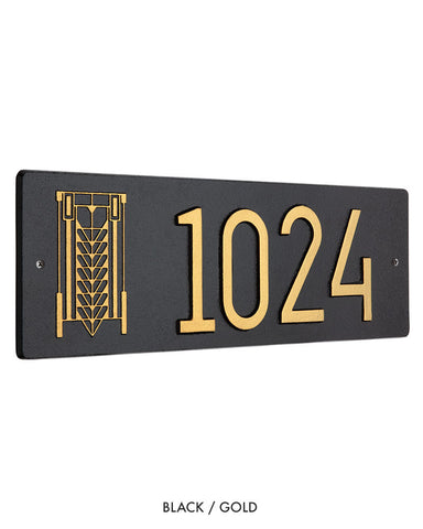 Frank Lloyd Wright Tree of Life Abstract House Number Plaque Black / Gold