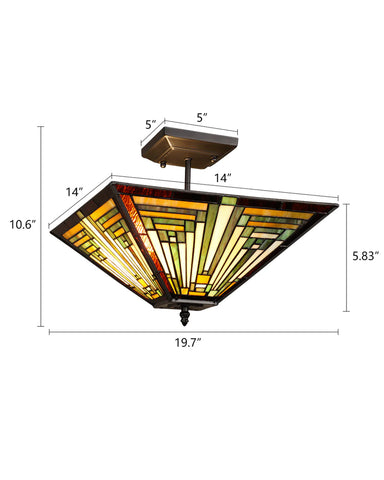 Arts & Crafts Innes 2 Semi-Flush Ceiling Fixture Dimensions