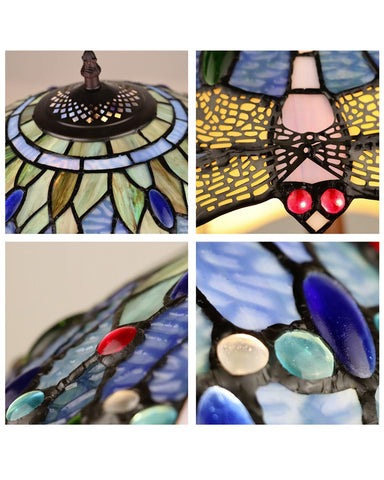 Arts & Crafts Dragonfly Large Stained Glass Accent Table Lamp Collage