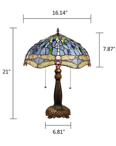 Arts & Crafts Dragonfly Large Stained Glass Accent Table Lamp Dimensions