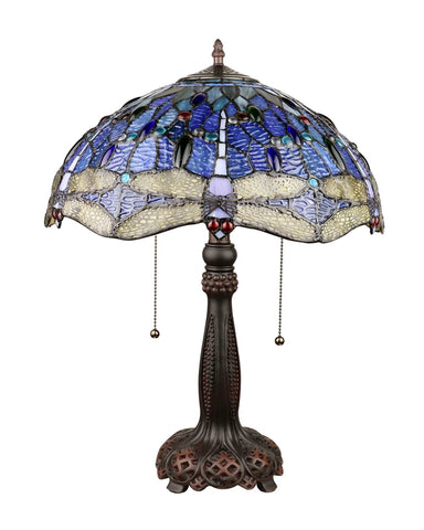 Arts & Crafts Dragonfly Large Stained Glass Accent Table Lamp