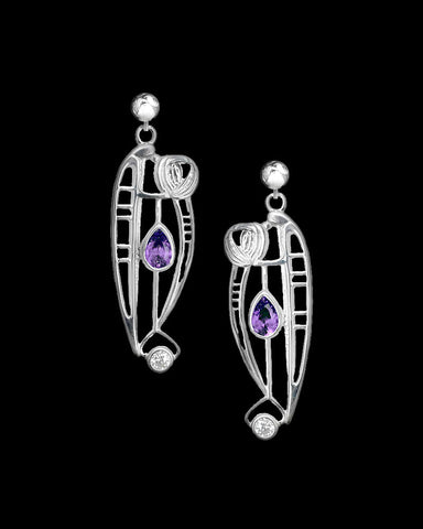 Charles Rennie Mackintosh Catherine Sterling Silver Earrings black background