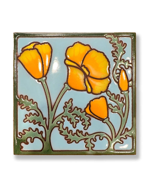 Carly Quinn California Poppies Ceramic Art Tile Trivet | ArchitectGiftsPlus