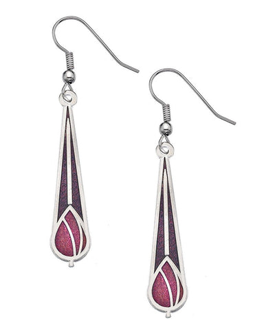 Charles Rennie Mackintosh Stem Rose Bud Earrings - Red
