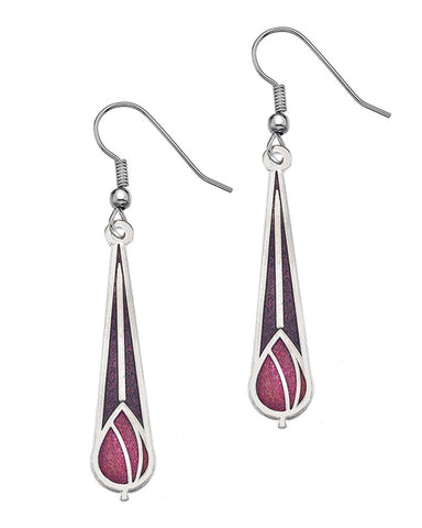 Charles Rennie Mackintosh Stem Rose Bud Earrings - Red