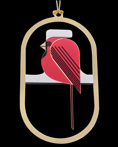 Charley Harper Brass Cool Cardinal Ornament Adornment
