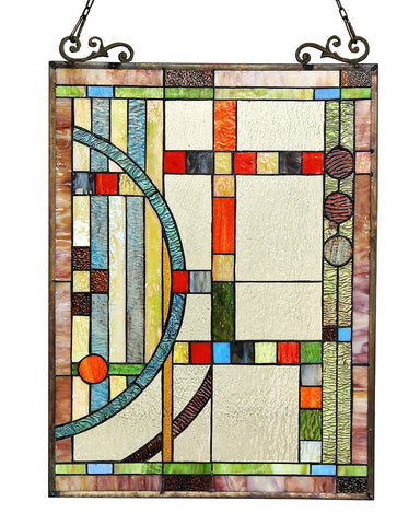 Arts & Crafts Mission Circles Stained Glass Panel