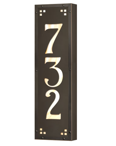 Craftsman Vertical Illuminated Solid Brass House Numbers Plaque (3 digits)