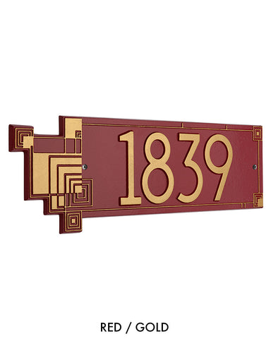 Frank Lloyd Wright Cube Abstractions House Address Plaque Red / Gold