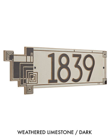 Frank Lloyd Wright Cube Abstractions House Address Plaque Weathered Limestone / Dark