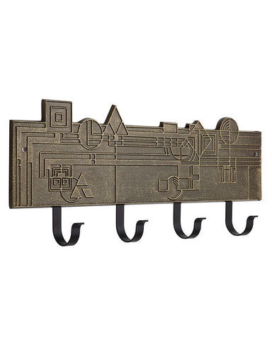 Frank Lloyd Wright December Gifts 4-Hook Plaque Antique Brass