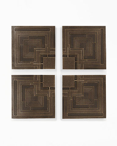 Frank Lloyd Wright Ennis Tile Plaques Set of 4 Aged Bronze / Gold
