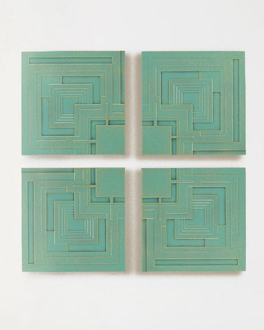 Frank Lloyd Wright Ennis Tile Plaques Set of 4 Bronze Verdigris