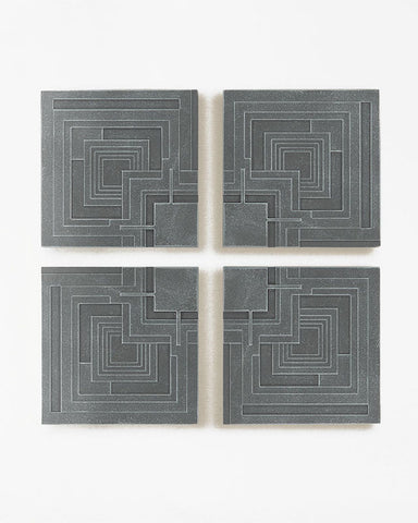 Frank Lloyd Wright Ennis Tile Plaques Set of 4 Pewter / Silver