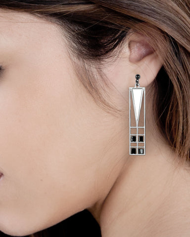 Frank Lloyd Wright Light Screen Chrome Enamel Earrings
