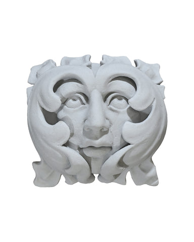 French Green Man Plaque in Cast Stone Antique Grey
