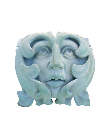 French Green Man Plaque in Cast Stone - Copper Patina