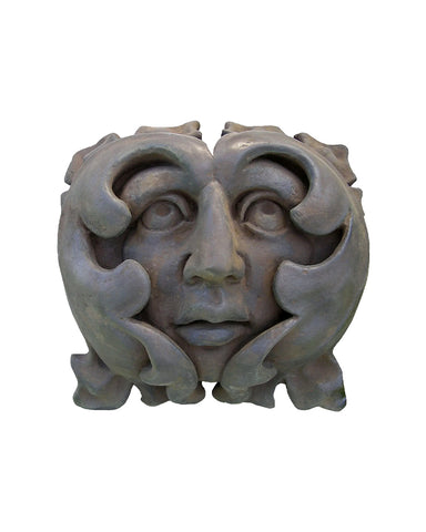 French Green Man Plaque in Cast Stone - Dark Walnut