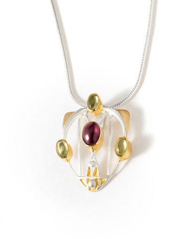 Mackintosh Gesso Inspirations Silver, Garnet, and Peridot Pendant Necklace