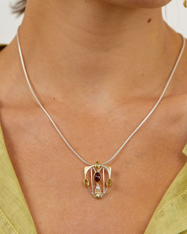 Mackintosh Gesso Inspirations Silver, Garnet, and Peridot Pendant Necklace