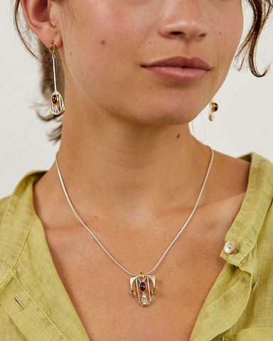 Mackintosh Gesso Inspirations Silver, Garnet, and Peridot Pendant Necklace