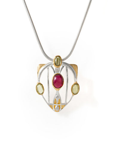Mackintosh Gesso Inspirations Silver, Garnet, and Peridot Pendant Necklace